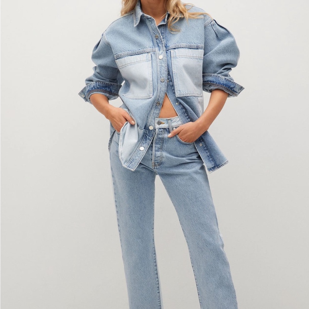 Mango Oversized Shirt with Denim Panels
